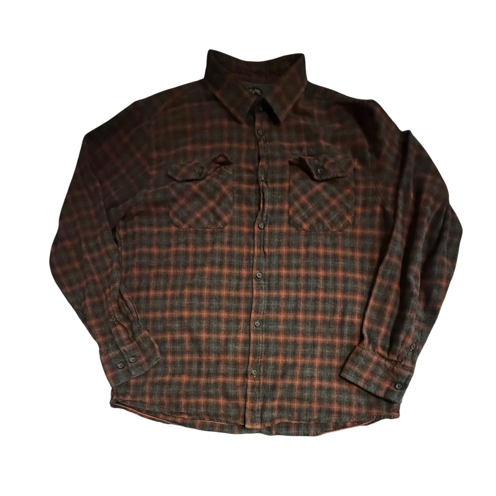 Projek Raw Plaid Flannel Button Down Shirt Mens XL Orange Grey Long Sleeve